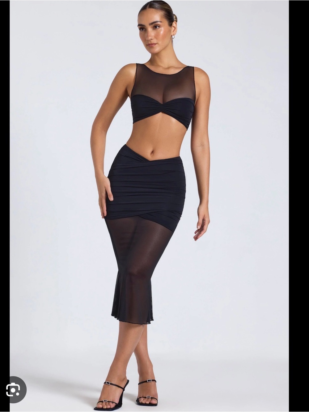 Women's Black Sheer Top & Midi Skirt